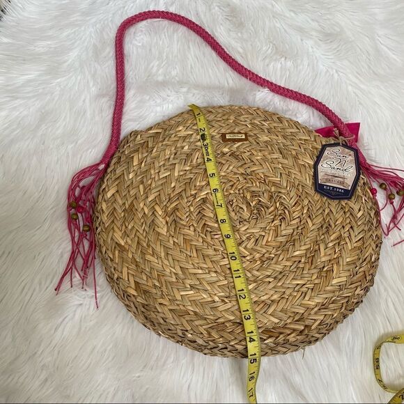 NEW Sun N’ Sand round straw bag with pink strap - Picture 9 of 10